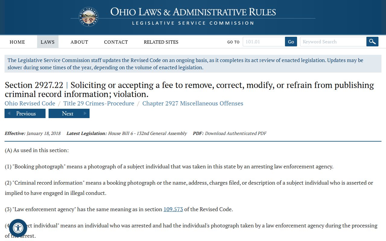 Ohio booking-record law source for Madison County requests