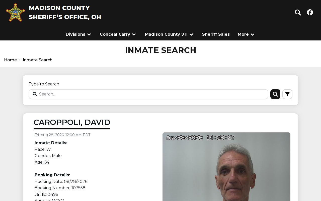Madison County booking record search at Sheriff Inmate Search