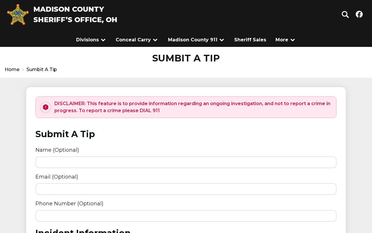 Madison County Sheriff official tip form for warrant-related information